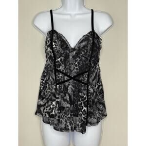 Venus Y2K Lace Babydoll Top Womens L Black Grey Cheetah Whimsigoth Velvet Straps